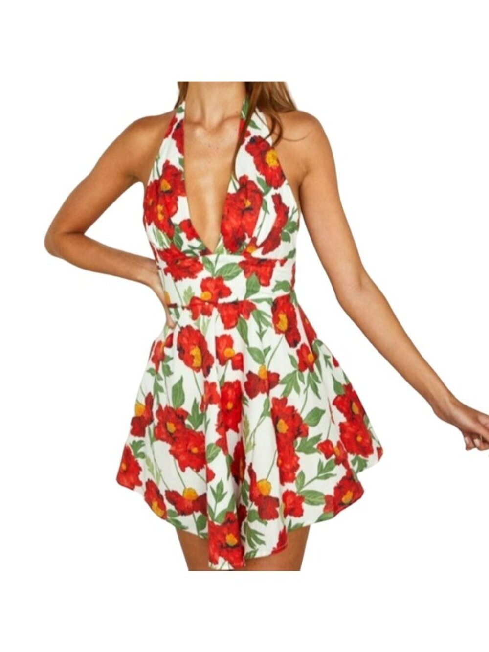 Ariana Flirty Floral Mini Dress Red White Size Medium NWT